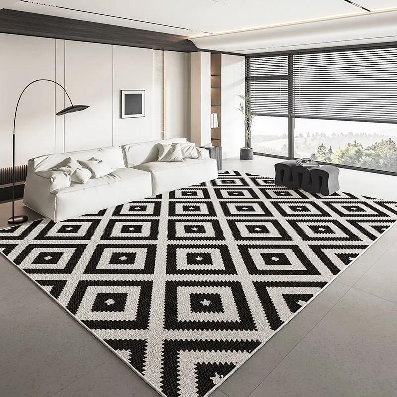 INS Black and White Geometric Rug for Live Room Fashion Soft Room Decoration Home Mats Non-slip Washable Bedroom Lounge Carpet