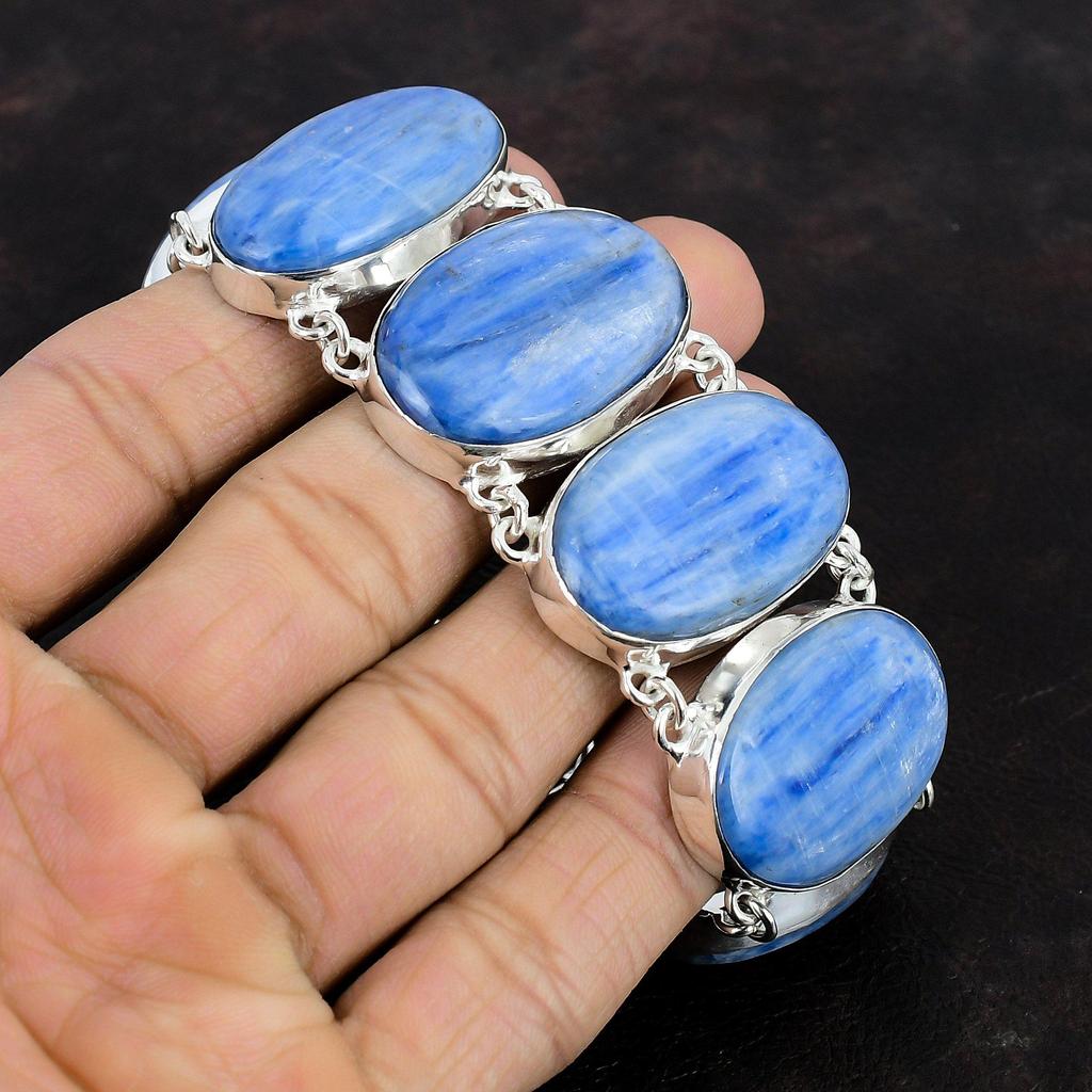 Браслет из драгоценного камня кианита, браслет из стерлингового серебра 925 пробы, регулируемый браслет-цепочка, серебряный ювелирный подарок ручной работы для мужчин, браслет последнего дизайна