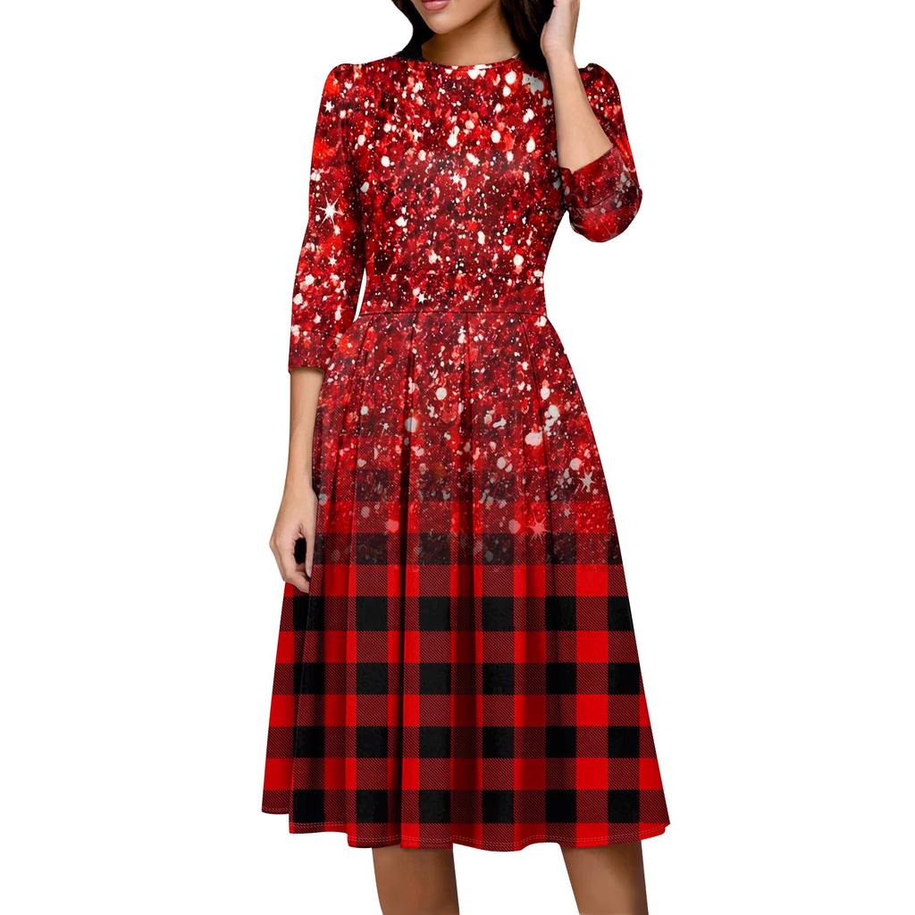 Women's Casual And Fashionable 3/4 Sleeve Pocket With Back Zipper Dress