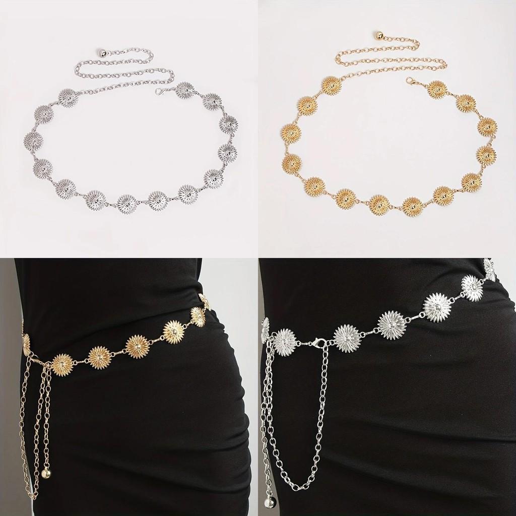 Daisy Metal Decorated Flower Carved Waist Chain Women Fashion Waist Jewelry