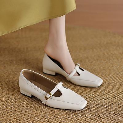 Одинарная обувь женская весна и осень квадратный носок низкий каблук толстый каблук средний каблук зеленый бежевый туфли Мэри Джейн