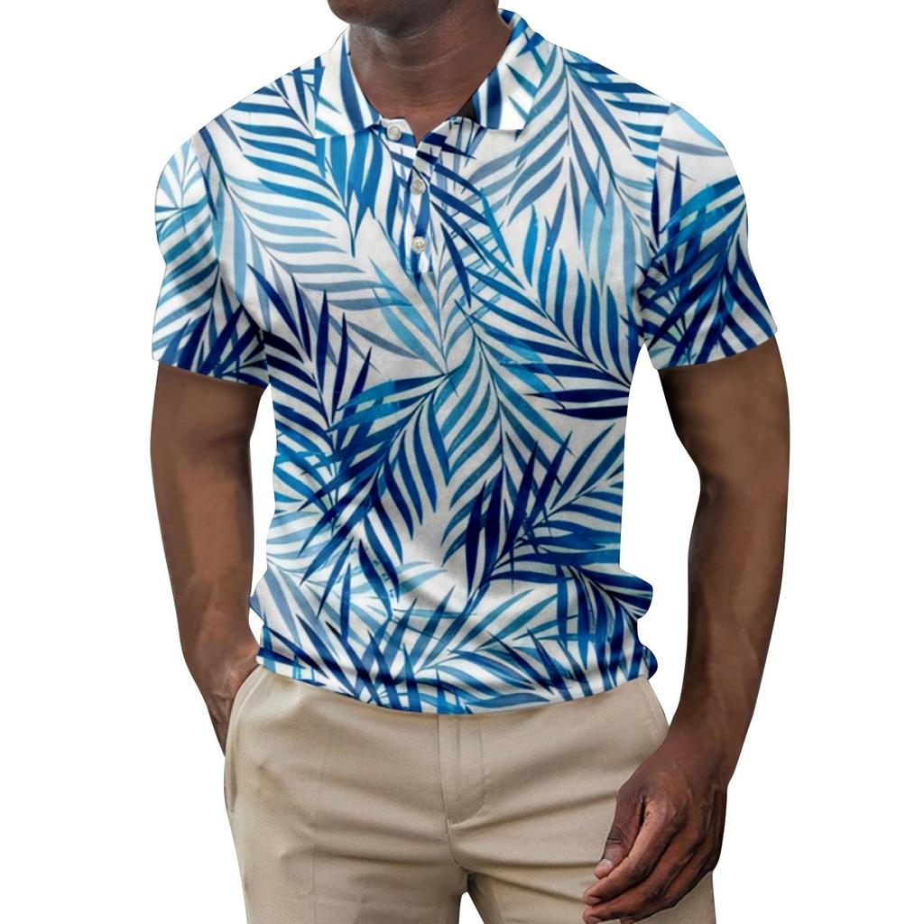 Men's Summer Hawaii Printed Golf Shirt Botton Short Sleeve Top Men's Casual Fashion Shirt