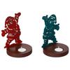 Christmas Santa Claus Showpiece Decorative Tea Light Candle Holders (Set of 2 Wooden Red Green) for Home Office - Gifts for Family Friend