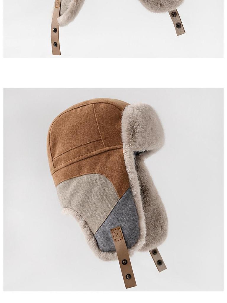 Korean Style Winter Patchwork Lei Feng Hat with Ear Protection - Unisex Windproof Cycling Cap