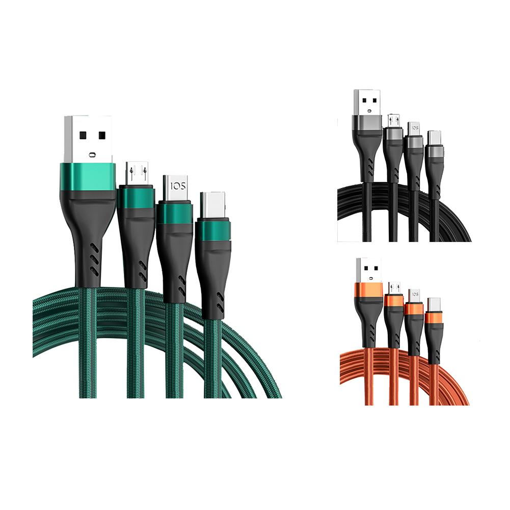 100 Вт 6A 3-в-1 USB-кабель, кабель для быстрой зарядки, многофункциональный зарядный шнур, USB-шнур, адаптер, плетеный провод для мобильного телефона, планшета, ноутбука