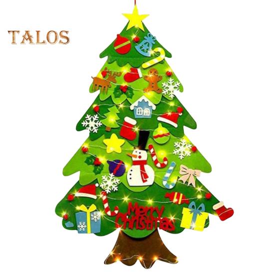 Войлочная новогодняя елка для малышей, светодиодная подсветка, набор для самостоятельной сборки новогодней елки с Санта-Клаусом, снеговиком, снежинкой, чулком