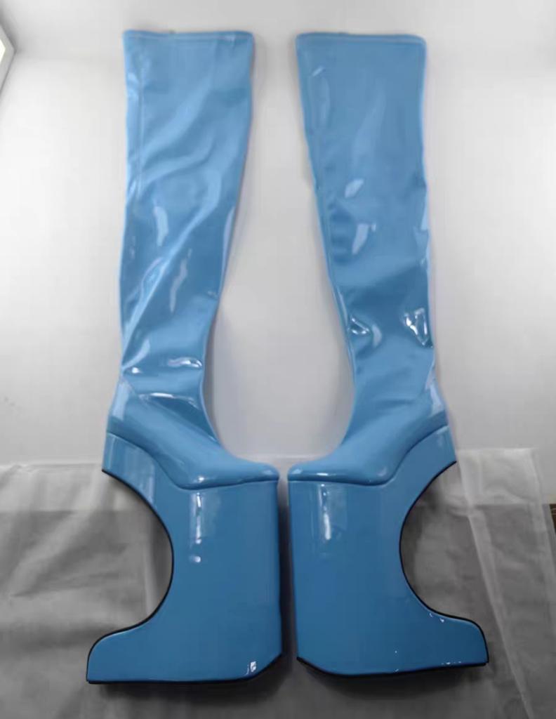 FHC 30СМ Изогнутый Каблук.Женские Сапоги до Колена,Мужская Фетиш Обувь для Косплея в Постели.Платформы Длинные Ботас.Круглый Носок,Розовый,Красный,Индивидуальные Цвета