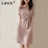 Summer New Korean Style Elegant Fashion Solid Color Dress Women O Neck Aesthetic Office Lady Chic Sweat Vestidos De Fiesta