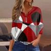 Женская футболка с принтом на пуговицах, рукав 3/4, вязаный свитер, повседневный, модный, на выходные, базовый, с V-образным вырезом, обычный топ