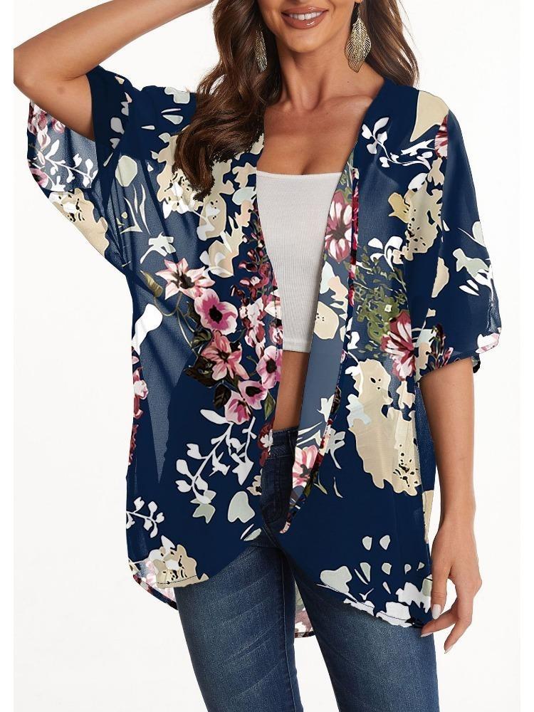 Women Printed Chiffon Sunscreen Cover Cardigan Top