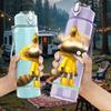 1PC Raccoon Wear Yellow Hood Print 750ml Color Plastic Sports Water Bottle Leakproof Flip Straw Lid Suitable for Sports Office Home Use