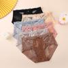 High-end Luxury Satin Lace Mesh Palace Mid-waist Women's Underwear Ultra-thin Sexy Seamless Briefs
