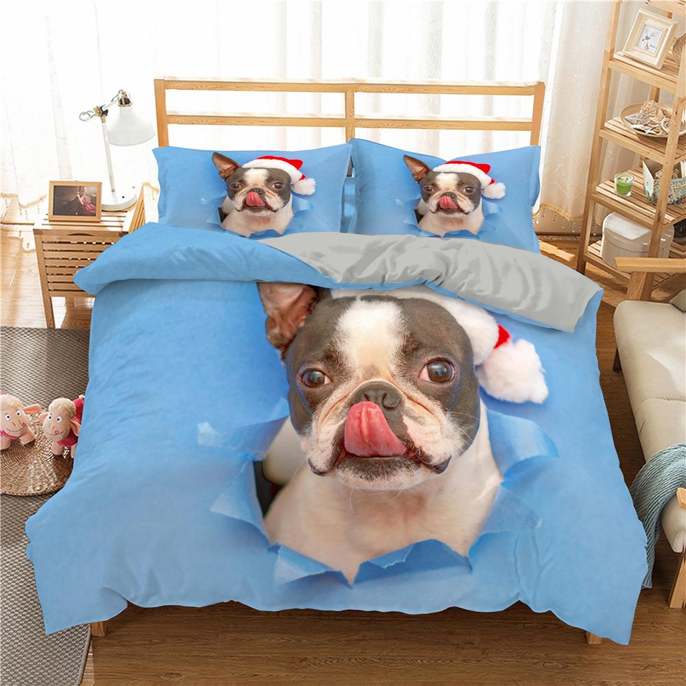 Комплект постельного белья «Бульдог», пододеяльник с рисунком мультяшного животного, 2/3 предмета из полиэстера, пододеяльник