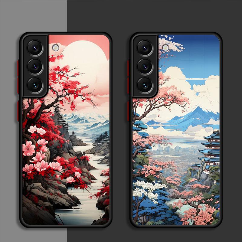 Японский пейзаж Крутой матовый чехол для Samsung Galaxy S24 S22 S23 S20 S21 FE S10 Plus Capa Note 20 Ultra 10 Lite Чехол для телефона