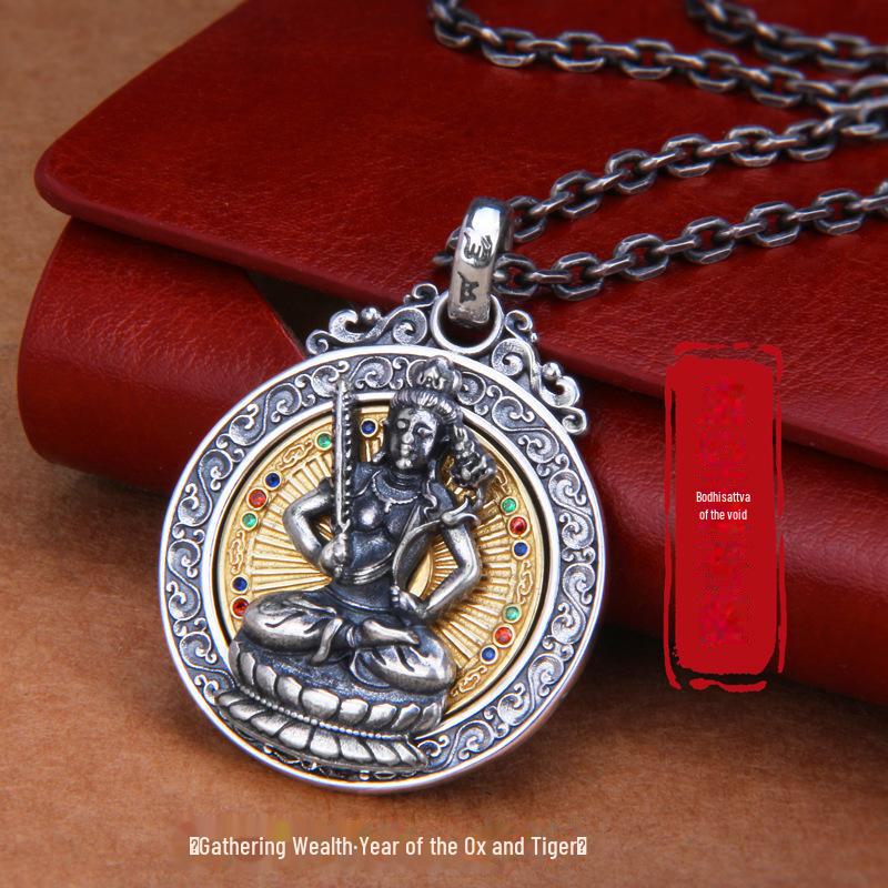 Ожерелье-амулет Будды из тайского серебра в стиле ретро с восемью богами-хранителями и мантрой из шести символов