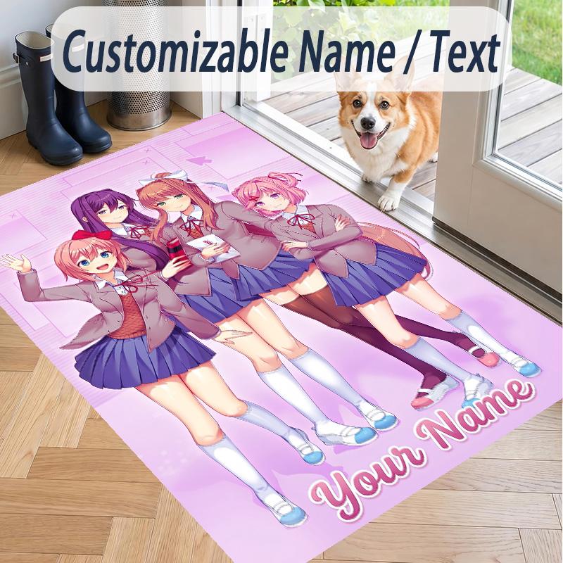 Custom Text Doki Doki Literature Club Pattern Floor Rug Soft Indoor Carpet Mat Living Room Bedroom
