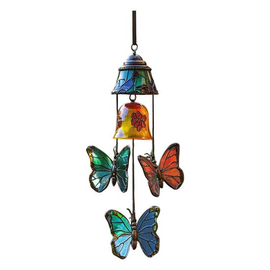 Butterfly Wind Chime Metal Stained Glass Wind Chime Hanging Decoration for Indoor Outdoor