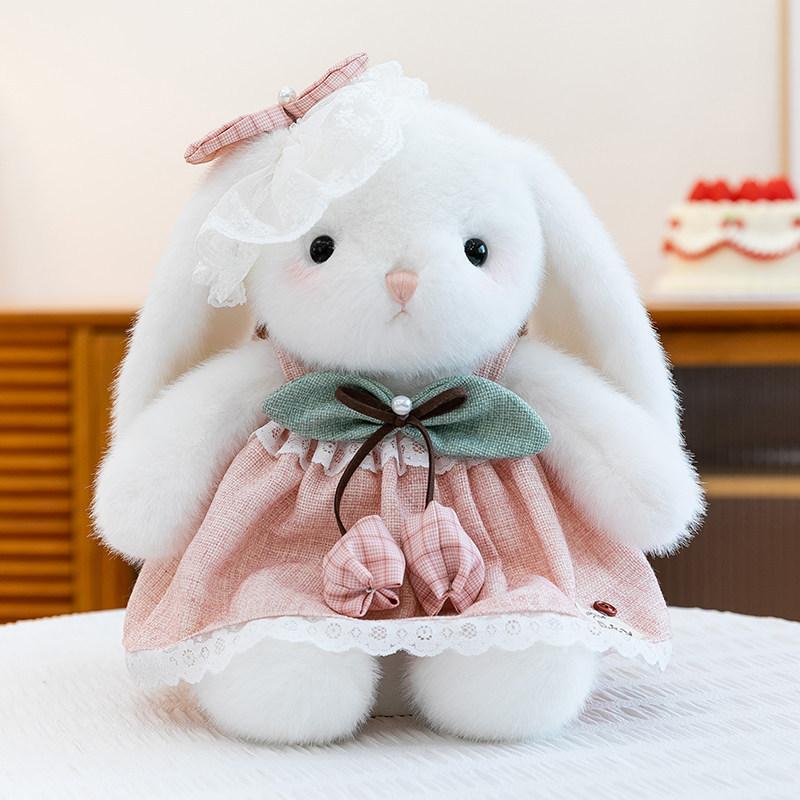 Plush Rabbit Toy With Dress And Bow Decoration For Girls And Kids Snuggle Pillow