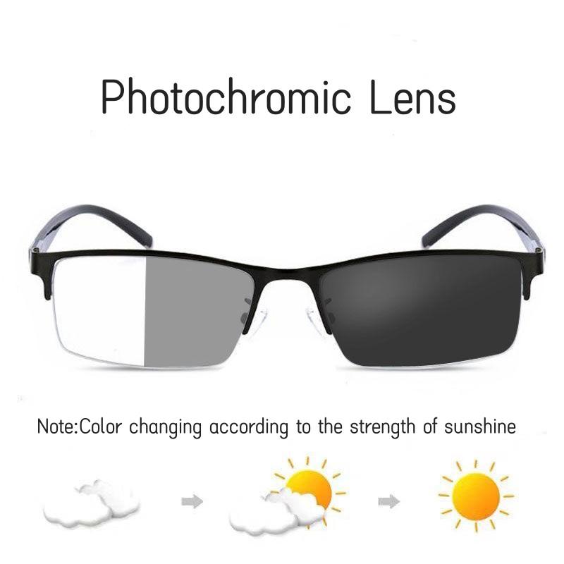 Vintage Half Frame Business Photochromic Myopia Glasses for Male Men's Trendy Anti-blue Eyewear Smart Color Changing Sunglasses