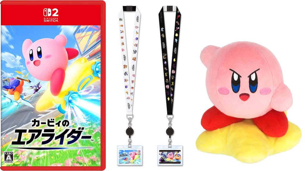 Kirby Air Rider Switch 2 Kirby Warp Star Plush Toy Set Bonus Original Neck Strap ID Card - + (S) & (with Holder)