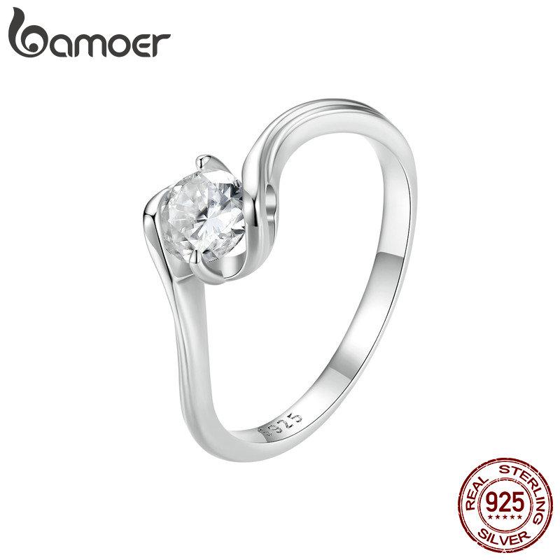 BAMOER D Color VVS1 EX 0,5CT Кольцо с муассанитом Нежное лабораторное кольцо с бриллиантом из стерлингового серебра 925 пробы для женщин Обручальные свадебные украшения