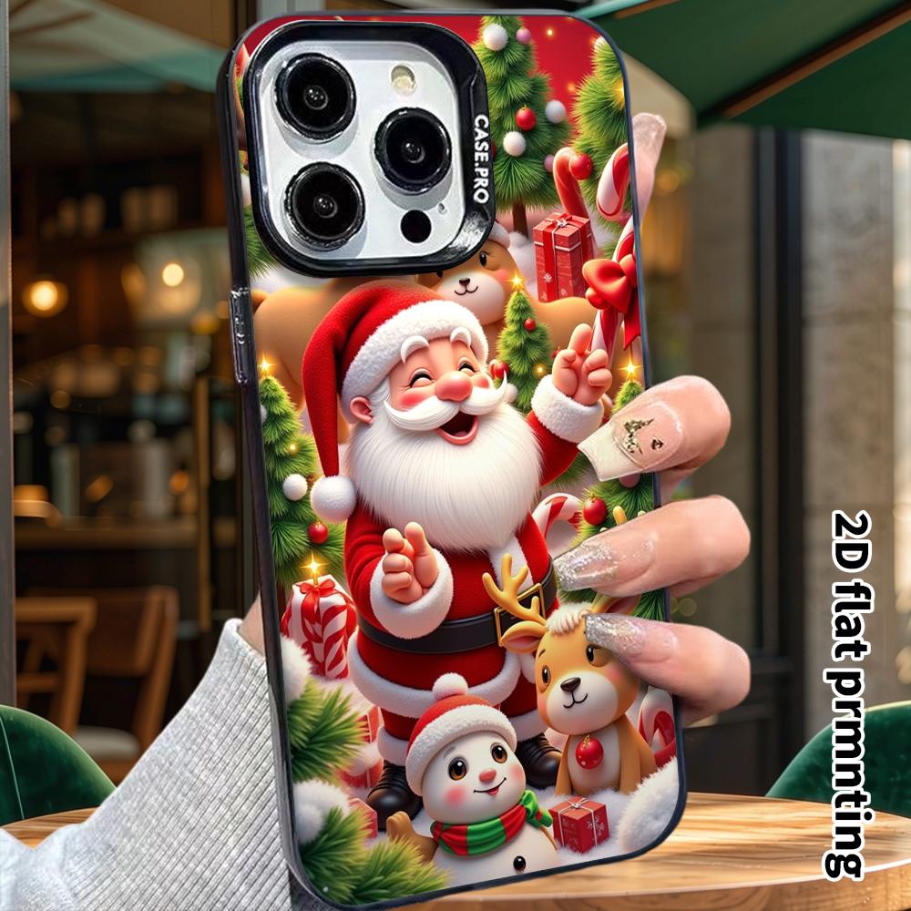 Phone Case: 2D flat design suitable for iPhone 18 17 16 15 14 13 Pro in colorful silver, couple style, Christmas family photo, Christmas and Halloween