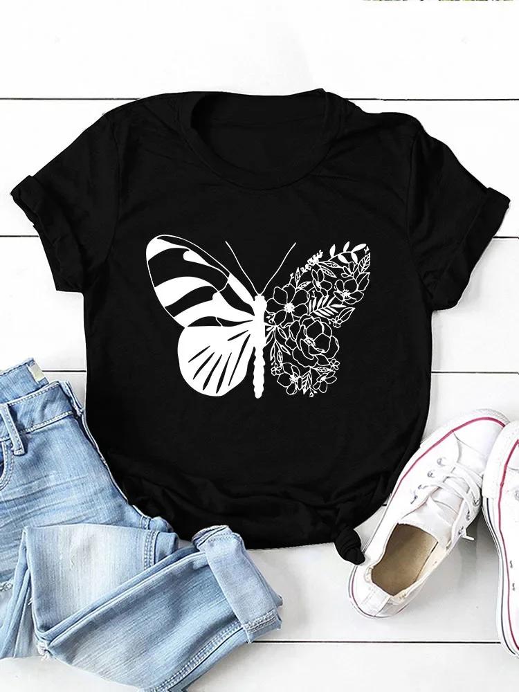 Beautiful Butterfly Print Women T Shirt Short Sleeve O Neck Loose Women Tshirt Ladies Tee Shirt Tops Camisetas Mujer