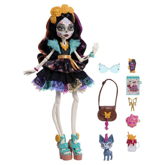 Кукла-модель - MONSTER HIGH - JHK34 - Скелита Back to School - Тема День мертвых - Детализированный макияж - 7 аксессуаров