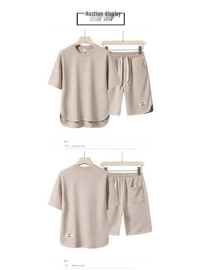 Men's High-Quality Summer Casual Short-Sleeve T-Shirt Set with Breathable Round Neck