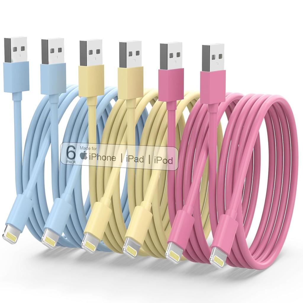 Зарядное устройство для iPhone, [Сертифицировано Apple MFi] 6 шт. Кабель Lightning 3/3/6/6/6/10 футов, Автомобильный кабель iPhone Carplay, Кабель для зарядки Lightning на USB для iPhone 14 13