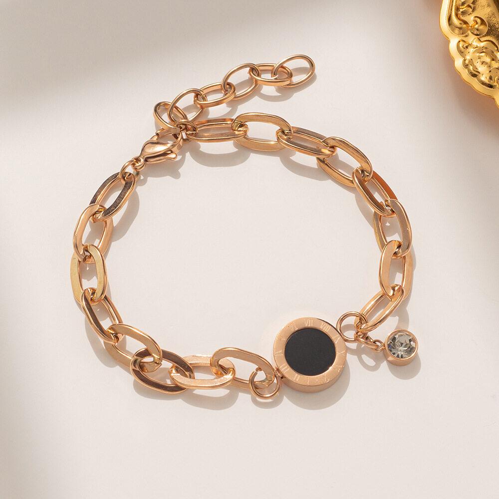 Темпераментный двусторонний браслет из нержавеющей стали, черный/цвет ракушки, четырехлистный клевер, элегантный браслет из розового золота