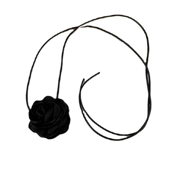 3D Rose Flower Choker Necklace Retro Black White Elegant Lace Up Adjustable Strappy