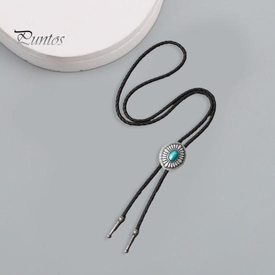 Ретро ожерелье-свитер в западном ковбойском стиле, свитер с цепочкой, резная искусственная бирюзовая пряжка, длинное ожерелье из искусственной кожи