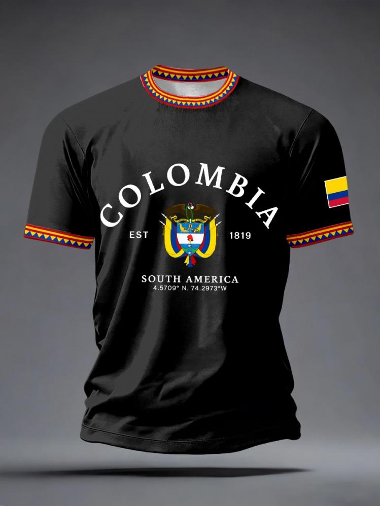 New Colombia Team Football Jersey Yellow Chevron Letter Print Red Blue Crew Neck Quick Dry Sports Fan Unisex Short Sleeve Tops