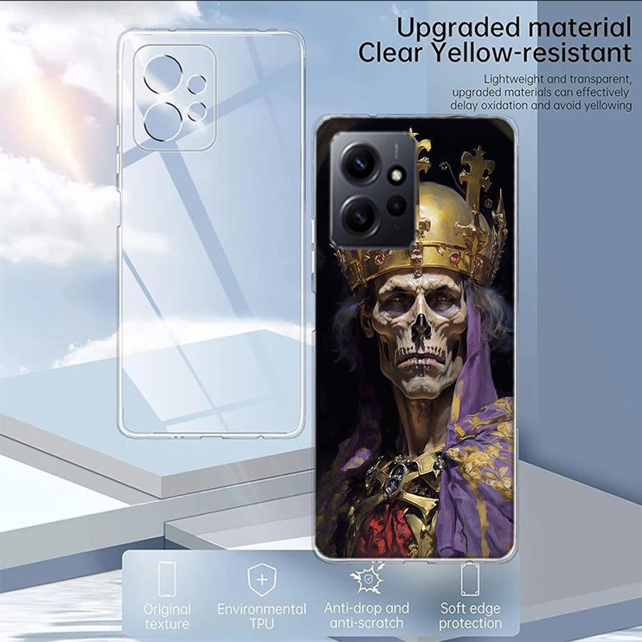 Crown Skeleton Emperor Phone Case For Redmi Note 14 15 Pro 5G 13 12 Pro Plus 11 11T 11E 11S 10 Pro 10S 9 9S Cover Cell Clear TPU