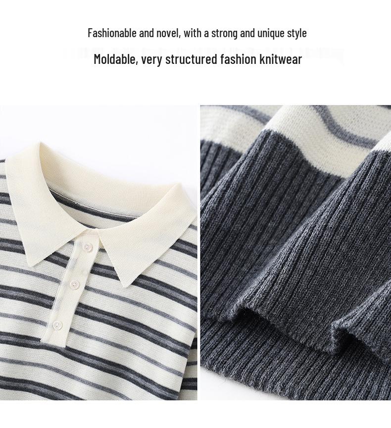 Andis Women's Color Block Stripe Polo Neck Knit Top - Age-Reducing Autumn/Winter Style