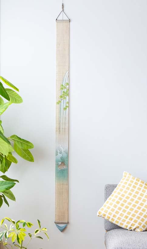 Narrow Tapestry Linen Interior Tapestry Wall Hanging "Waterfall Wind" 100% Hand-dyed
