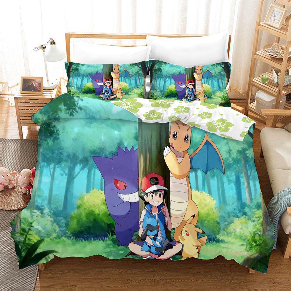 Постельное белье Аниме Мультфильм 3D pokemonzd Детская Спальня Пододеяльник Мальчик Девочка Постельные принадлежности Односпальное Двуспальное King Пододеяльник Подарок