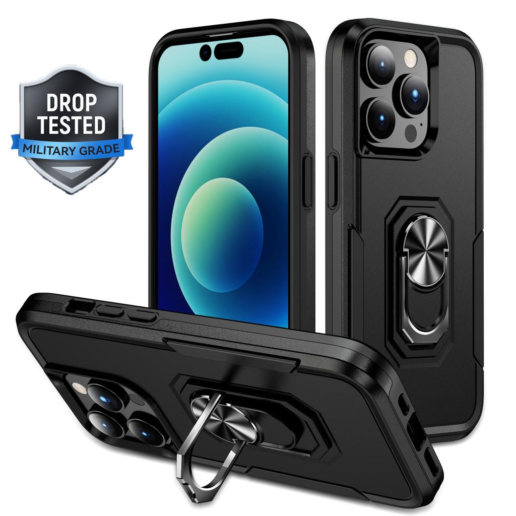 Military Shockproof Armor Hybrid Case For Iphone 14 13 12 11 Pro Max Plus X S Xr 7 8 Magnetic Ring Stand Tpu +Pc Defender Cover