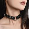 Unisex Black Leather Punk Rivet Choker with Wolf & Milk Dog Design - Pure Desire Neck Ring for Women