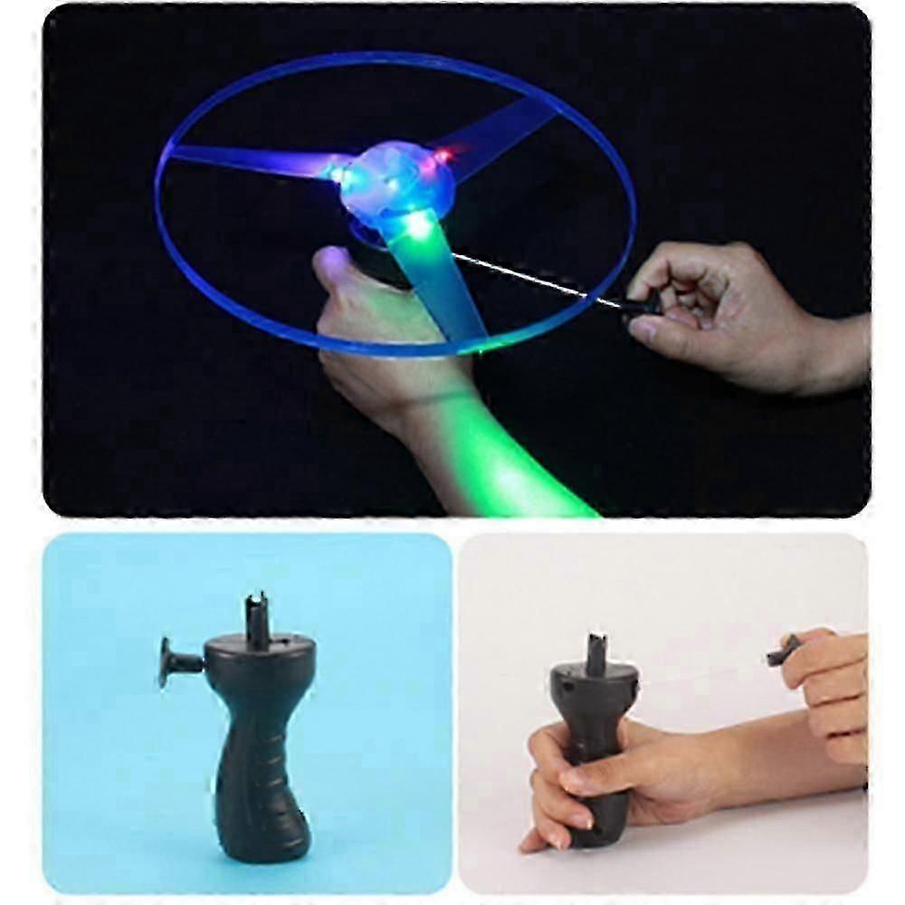 Set of 3 LED Flying Disc Toys with Propeller and String for Outdoor Fun - Perfect for Kids Games