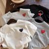 Ice Silk Cotton Summer 2025 Striped Heart T-Shirt for Boys & Girls - Solid Color, Round Neck