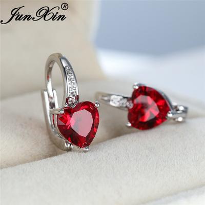 1 пара серьги-кольца с камнем в форме сердца, красные, желтые, синие, зеленые серьги с камнями, клипсы в форме сердца, подарок