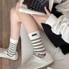 Female Autumn and Winter New Casual Simple Retro Striped Cloth Label In The Tube Pile Pile Cotton Socks