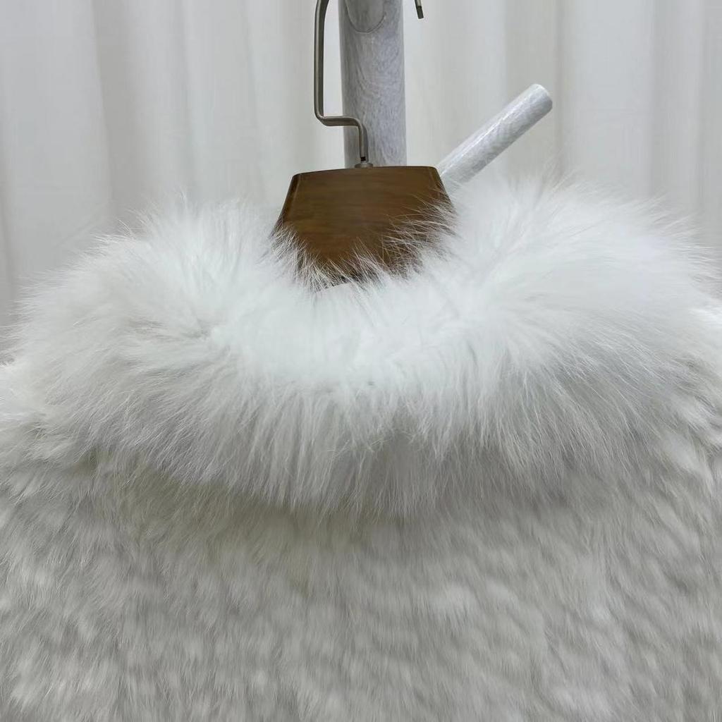 Real Rabbit Fur Braided Coat for Women Short Style Young Coat Fox Fur Bat Sleeve Shawl