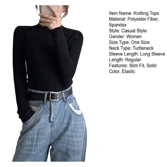 Женские вязаные топы с высоким воротником, с длинным рукавом, однотонные, базовый свитер, прилегающего кроя, вязаные пуловеры, осенне-зимняя одежда