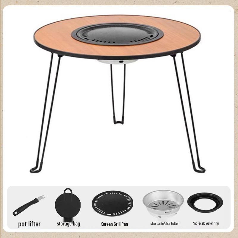Outdoor Folding Charcoal Grill and Fire Pit Set for Courtyard Barbecue and Tea Brewing