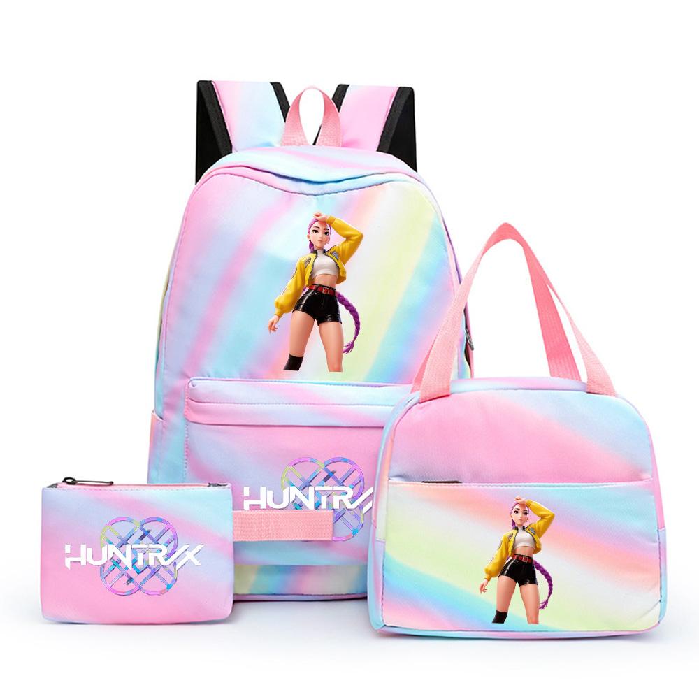3Pcs/set Anime Cute Kpop Printed Backpack with Lunch Bag Pencil Case for Teenager Girl Boy Bookbag Large Capacity Waterproof Travel Bag Kid Gift