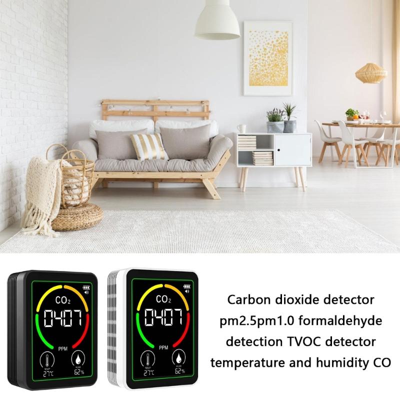 Rechargeable CO2 Meter with TVOC Sensors Immediate Monitoring Temperature Humidity Alarm for Home Office School Safety