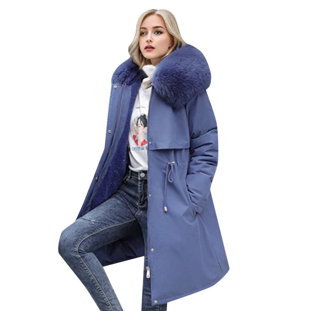 Женская осенне-зимняя куртка, парка, утепленная хлопковая подкладка, средней длины, с меховым воротником и капюшоном, регулируемая талия, сплошной цвет